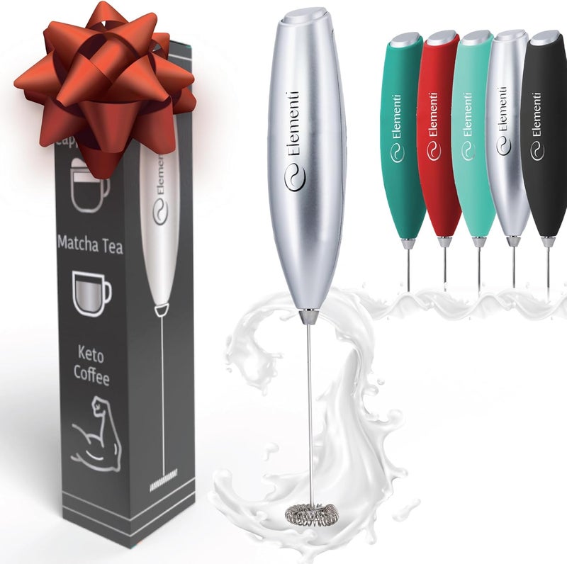 Elementi Frother Wand - Easy to Use Milk Frother Handheld Electric Stirrer for Powder Drinks, Durable & Powerful Protein Powder Mixer Wand, Coffee Stirrers Electric (Silver) - Image 1